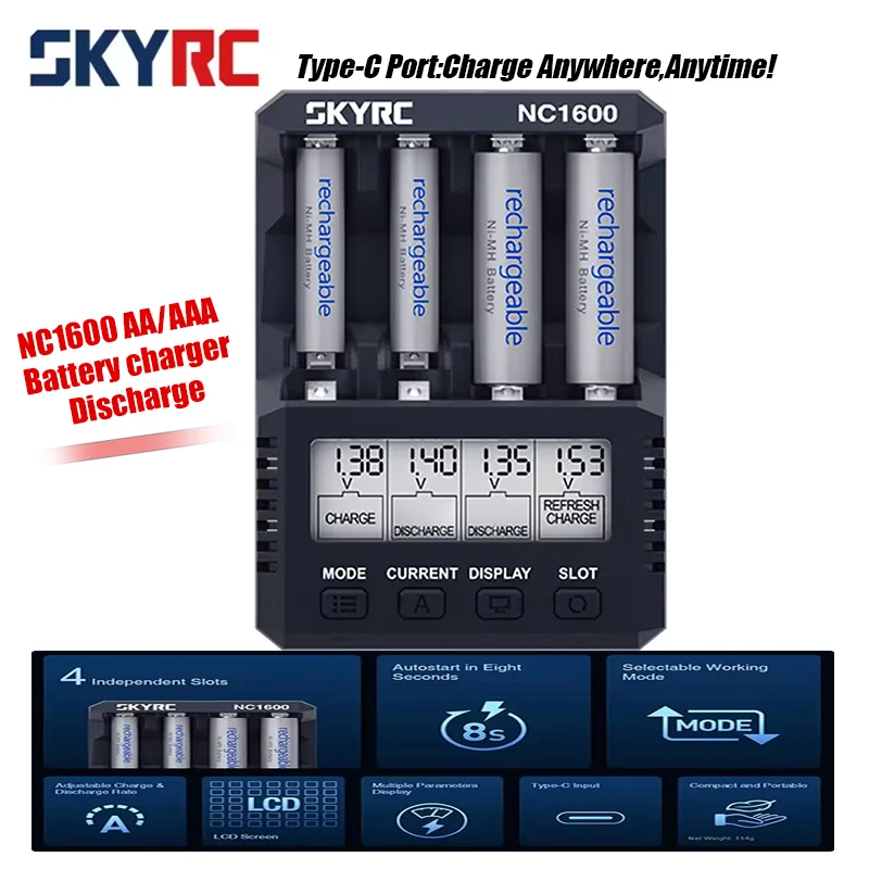 

SKYRC NC1600 AA/AAA Battery Charger Discharge for 4 AA NiMH Rechargeable Batteries Recharge Pro Charger for Double A Batteries