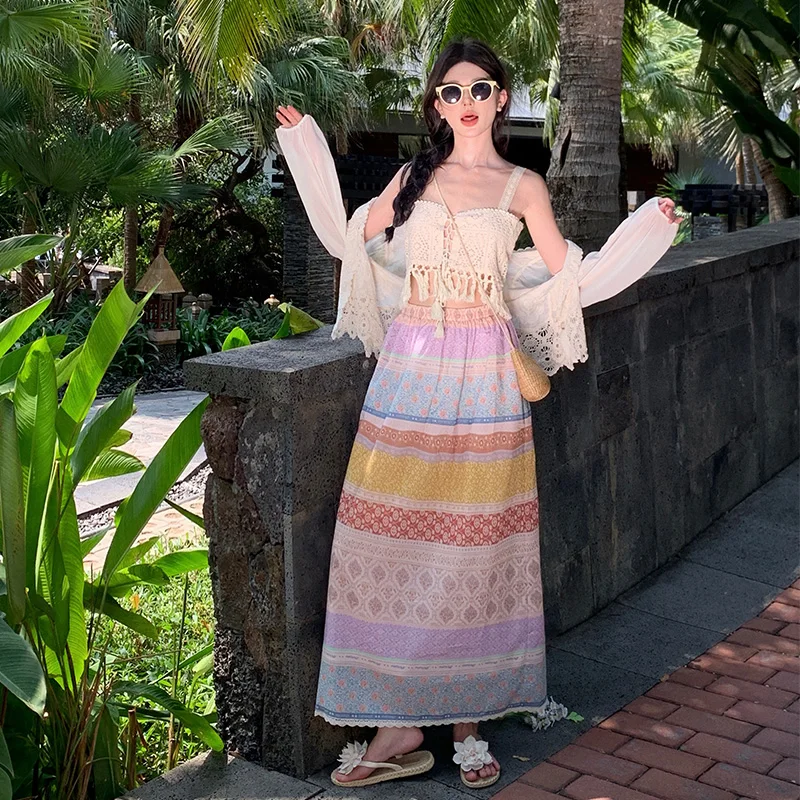 

Новое длинное платье с открытыми плечами и бахромой, с кардиганом, женская пляжная одежда для отпуска, полиэстер, H-образный силуэт