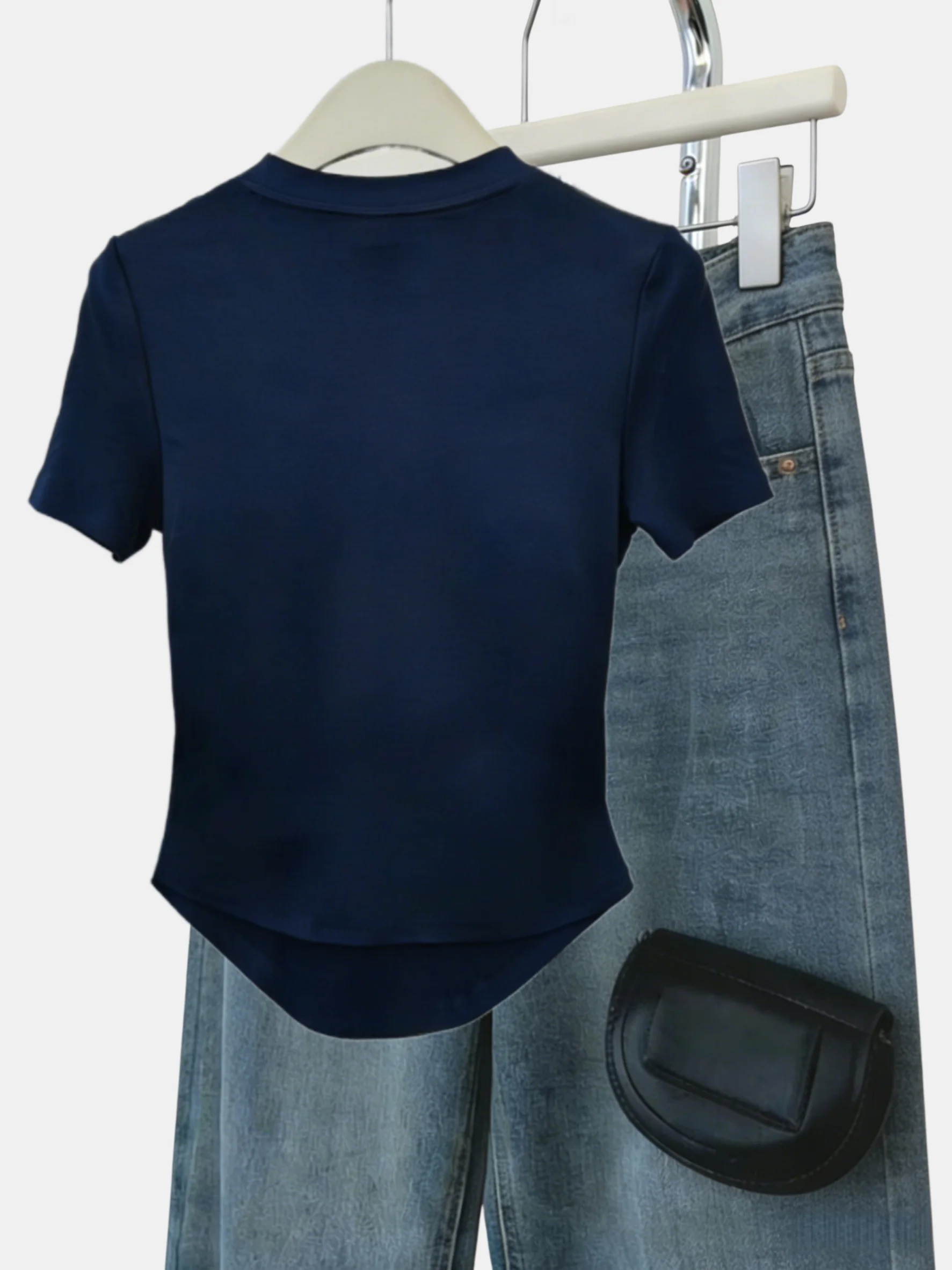 Women 4 Pack V Neck Short Sleeve Crop Top Set Casual Curved Hem Form Fitting T-Shirt Set