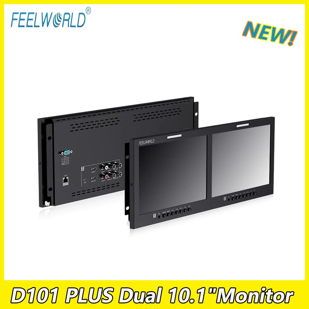 FEELWORLD D101 PLUS Dual 10.1 inch 4RU Rackmount Monitor 4K HDMI-Compatible SDI 1920x1200IPS Monitor For Camera Photography