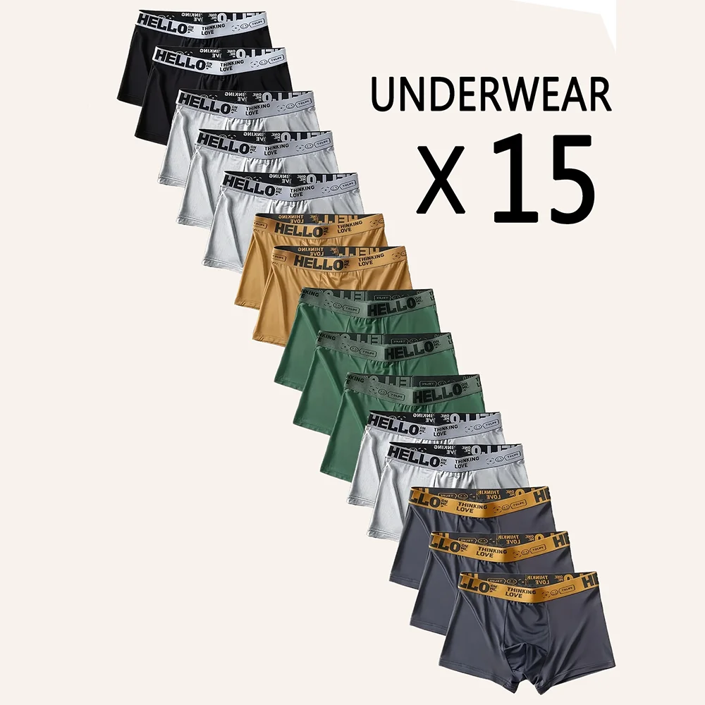 15Pcs Men's Soft Boxer Briefs High Stretch Breathable Comfort Daily Underwear Plus Size XS-XXL
