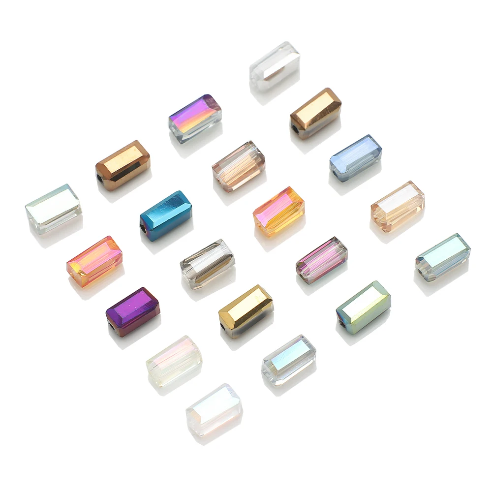 3X6mm 4X8mm Austrian Crystal Rectangle Beads Plated Color Long Square Shape Glass Loose Beads for Jewelry Making Bracelet DIY