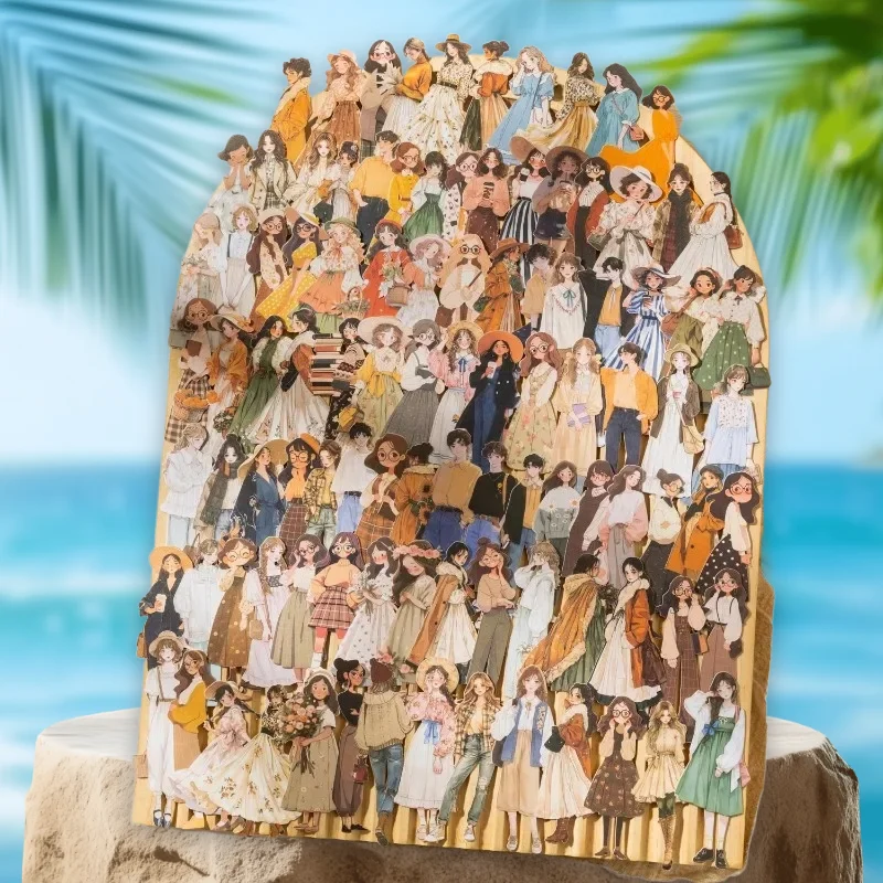 100 Stück/200 Stück Crowd Scene Series Hartkartenaufkleber Menschenthema Keine weiße Grenze Große Menge Dekor