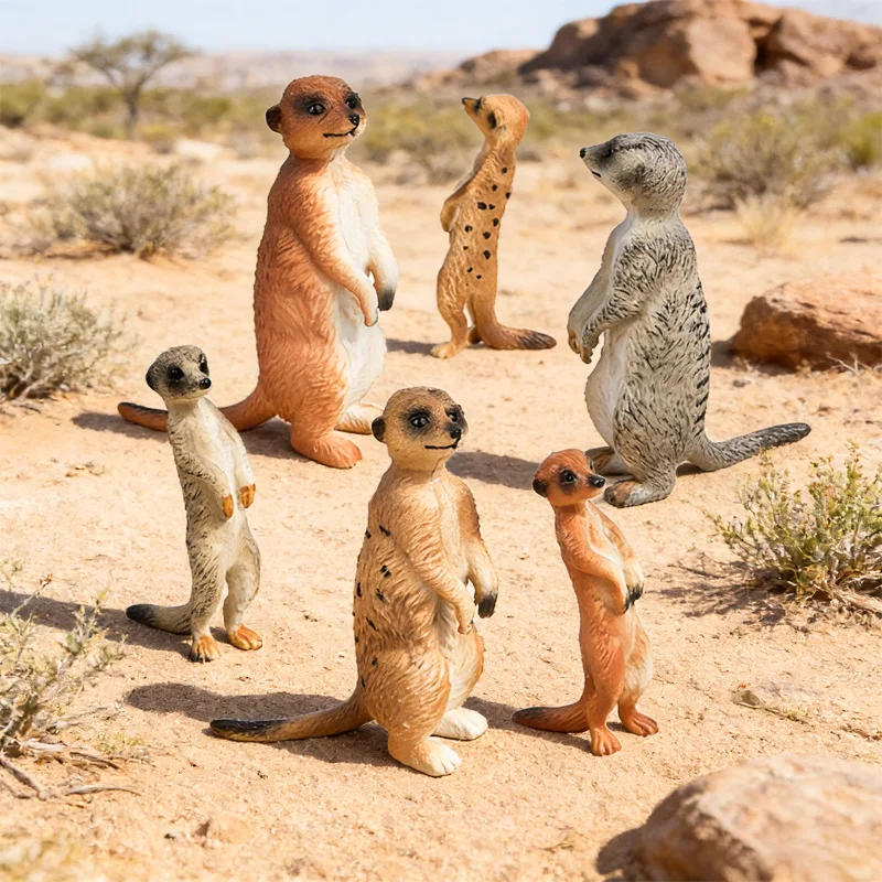 Oenux Desert Wildlife Model Meerkat Spider Monkey PVC Collection Wild Animal Slender-tailed Meerkat Collection Ornament