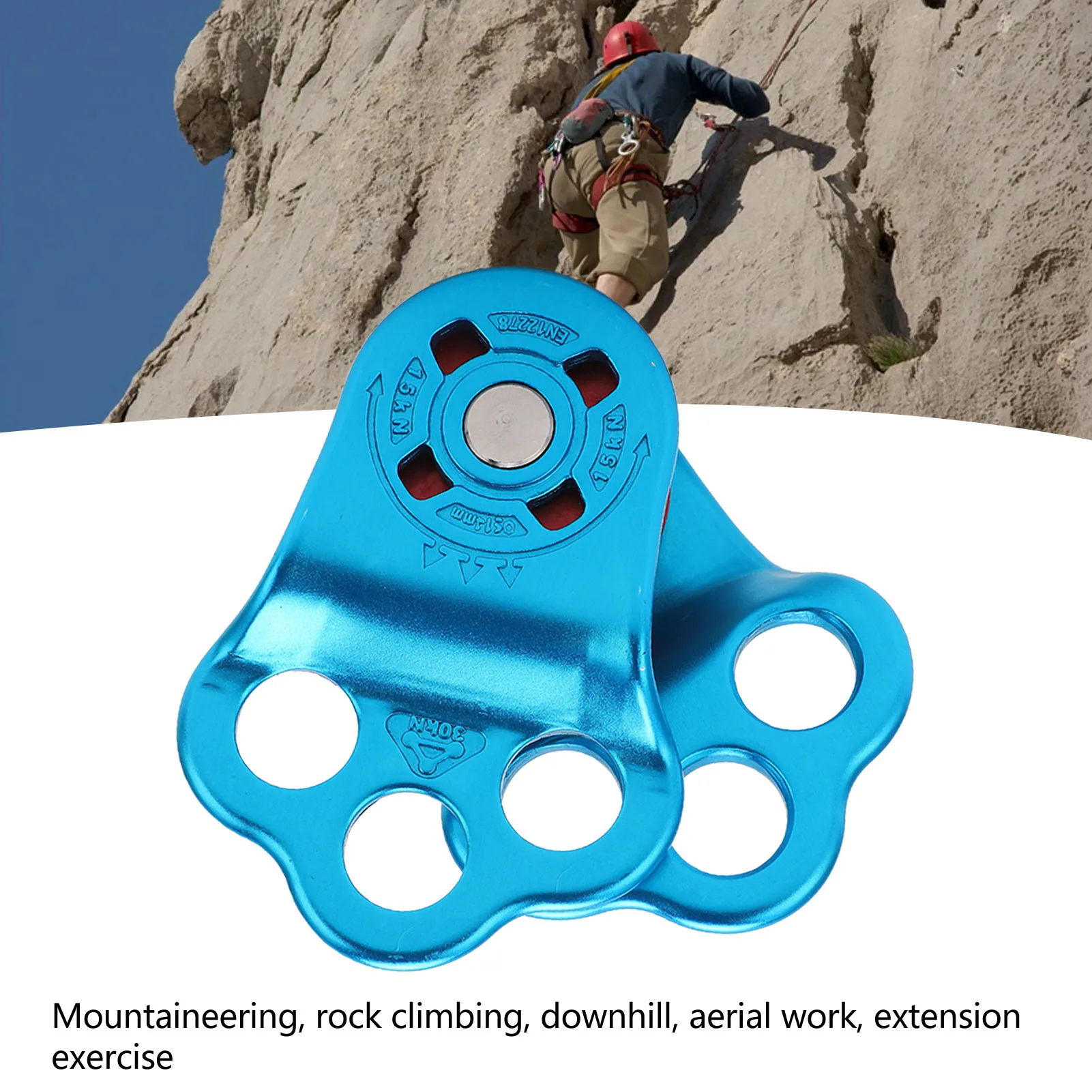 New Aluminum Alloy Climbing Pulley 7075 Aluminum 30kN Rope Pulley 3 Hole Mount Blue Red Single Pulley Rock Climbing view 4