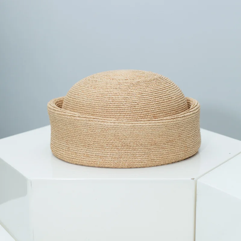 

2026 New Women’s Natural Raffia British Retro Pillbox Hat Dome Small Fedora Niche Luxury Straw Hat