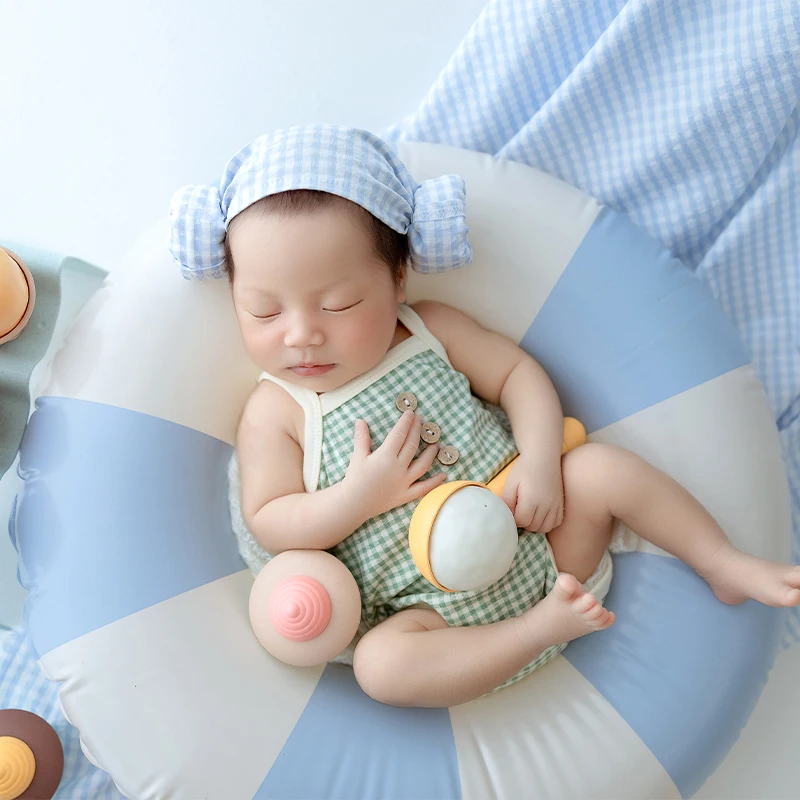 Fotografia estiva per neonati Set di abbigliamento da spiaggia per bambini Anelli da nuoto in stile hawaiano Accessori per gelato Fotografia a tema neonato
