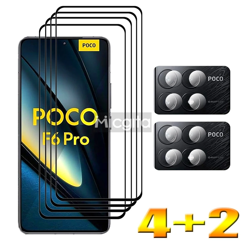 

9H Tempered Glass For POCO F6 Pro X6 Pro Screen Protector Anti-Scratch Front Glass film and Soft Fiber Lens film