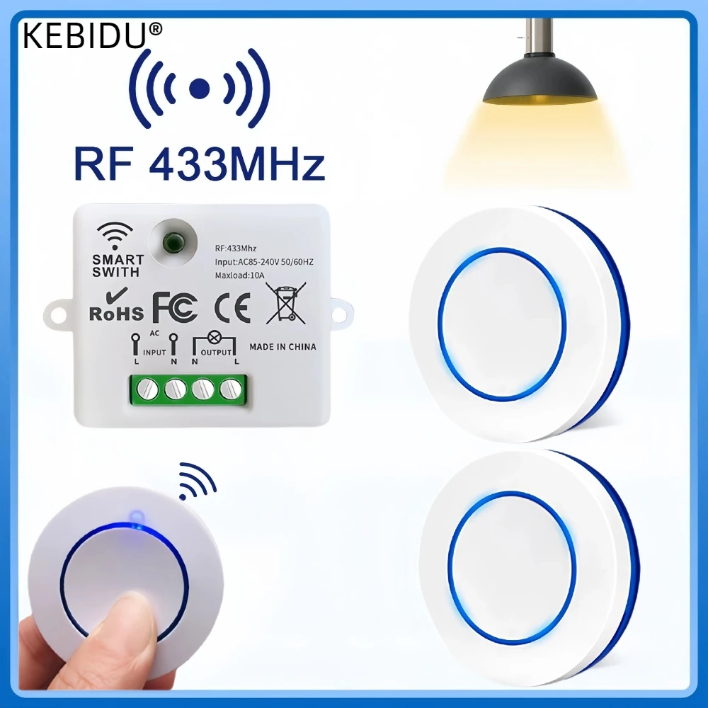 RF 433Mhz Wireless Remote Control Light Switch 10A Relay Controller Mini Round Button Wall Panel Switch For LED Lamp AC100-240V