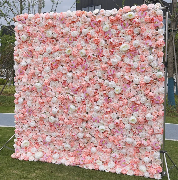 

5D Pink-white peony rose artificial plant flower wall outdoor wedding background decoration marriage proposal banquet activity