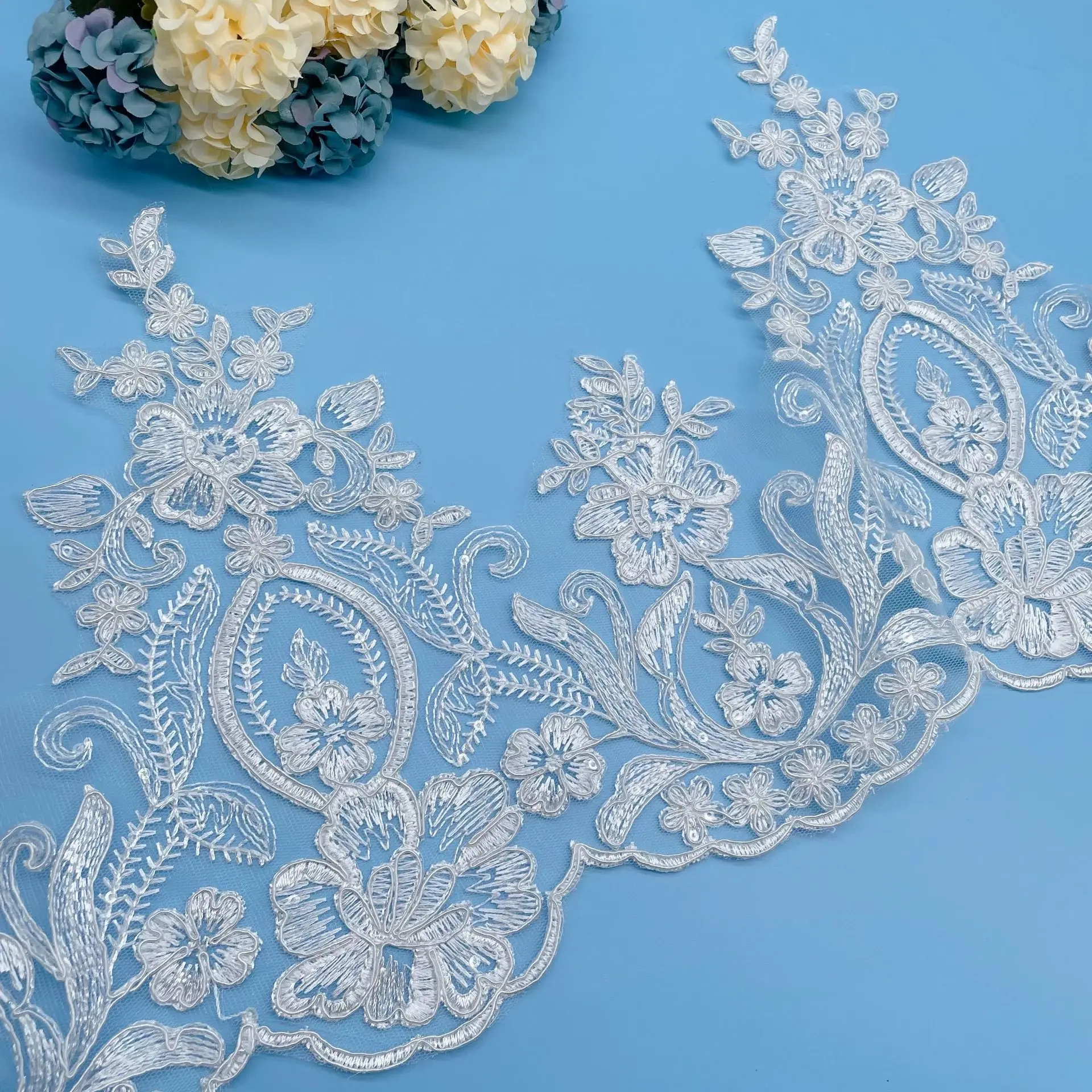 2 ярда, 26 см, широкие блестки, нить цвета слоновой кости, кружевная вышивка, кружевное платье, домашний текстиль, блестки, отделка, танцевальная одежда, «сделай сам»