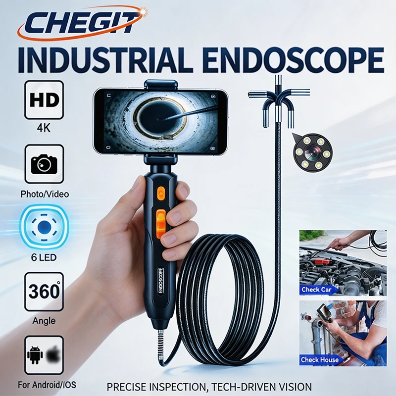 Two Way Articulating Borescope 4K UHD Steering Snake Camera with LED Light for Mechanics Repair Pipe Support Android IOS
