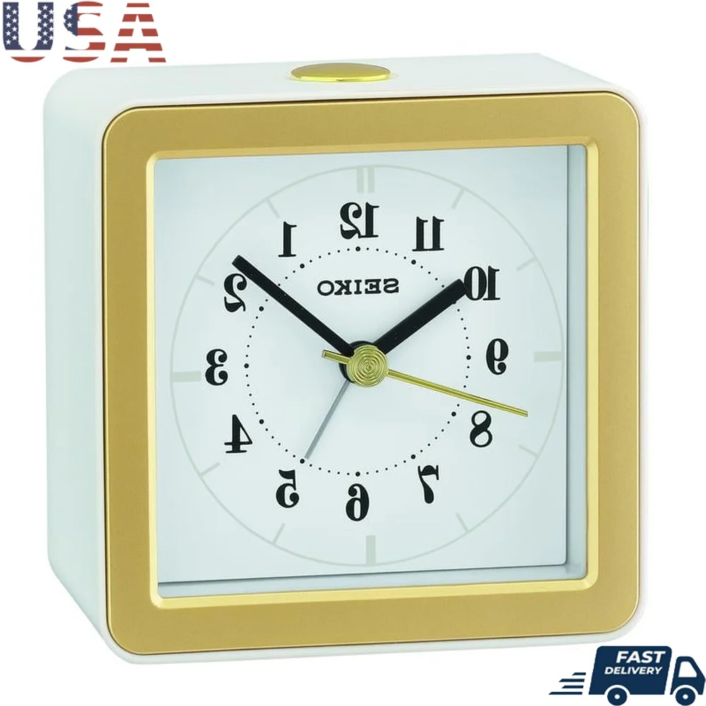 

Quartz Analog Alarm Clock Metallic Beep Snooze Quiet Sweep LED Flashing Light Battery Included Home Bedroom Decoration QHE082WLH