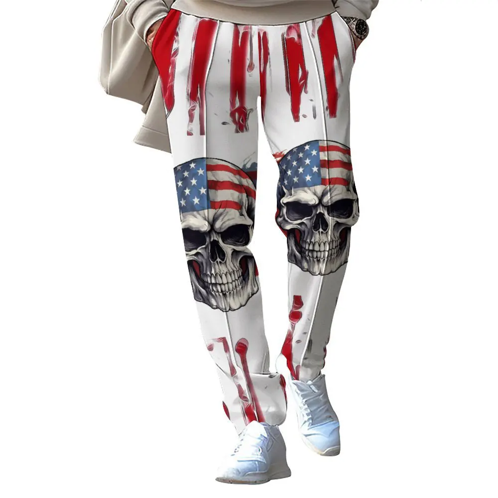 2024 New Spring And Fall Casual Sports Pants Independence Day Flag 3D Printed Straight Leg Small Pants Men's Pants Active Price