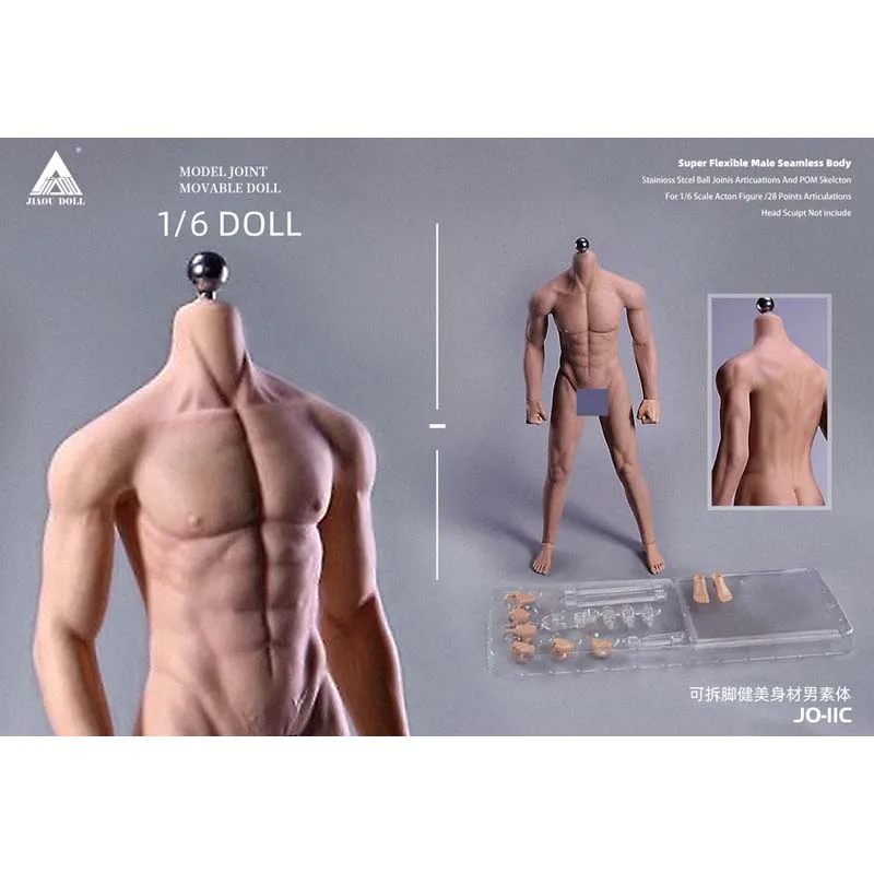 

JIAOU Doll 1/6 Scale JOK-11C Soldier Body Muscle 12" Male Flexible Seamless Metal Skeleton Body For 1/6 Head Sculptd