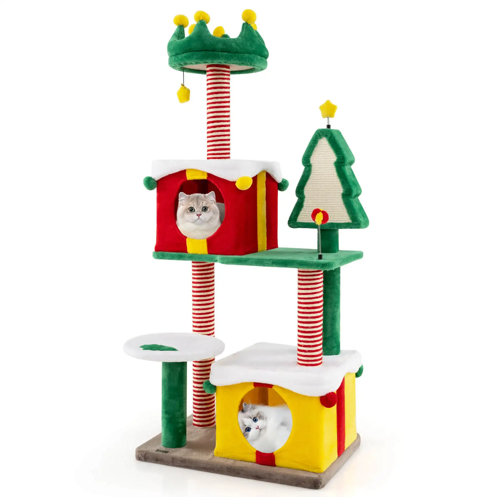 Christmas Cat Tree for Indoor Cats w/ Sisal Scratching Posts Carpet Plush Perch