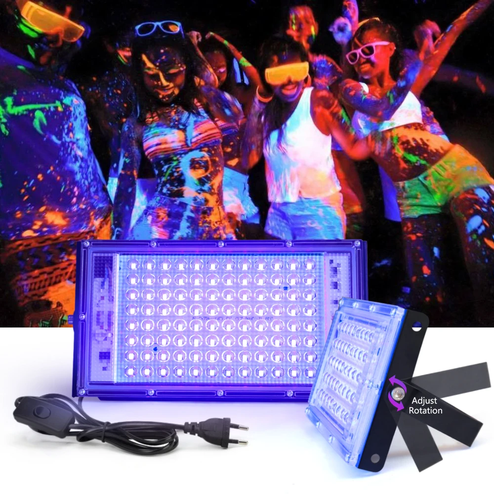 Projector LED UV para Palco, Luz Negra, Efeito de Inundação Ultravioleta, Luz para o Halloween, Natal, Dança, DJ, Disco Party, Bar, 50W, 100W