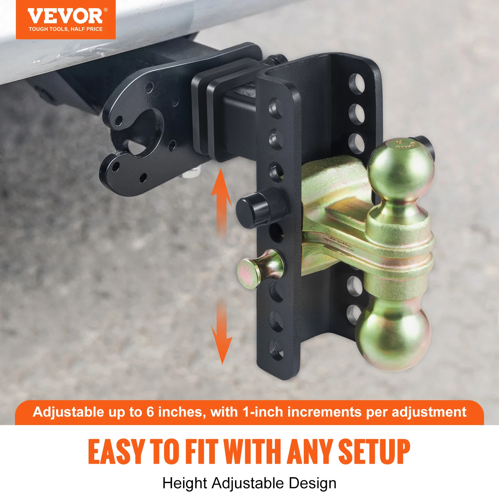 VEVOR Adjustable Trailer Hitch,2-Inch Receiver, Solid Tube,14000 lbs GTW,2-Inch and 2-5/16-Inch 45# Steel Tow Balls w/ Key Lock