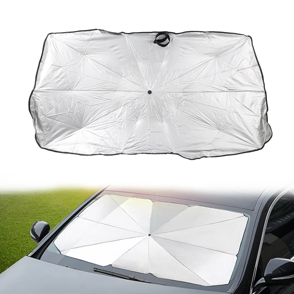 Foldable Umbrella Sun Shade Car Windshield Front Window Cover 1 Pc Coated Cloth Steel Bone Small Silver+Black