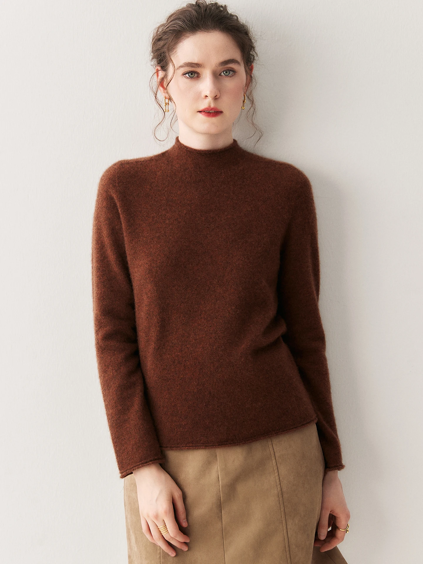 

Женский теплый термосвитер Slim Fit с длинным рукавом, высоким воротником, из трикотажа, модный, универсальный, для повседневной носки