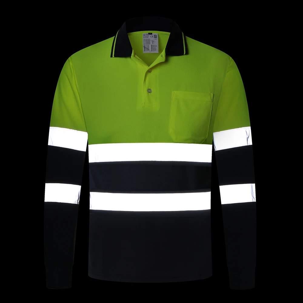 HI VIS Long Sleeve Workwear Shirt with Reflective Tape Breathable Safety Polo Two Tone