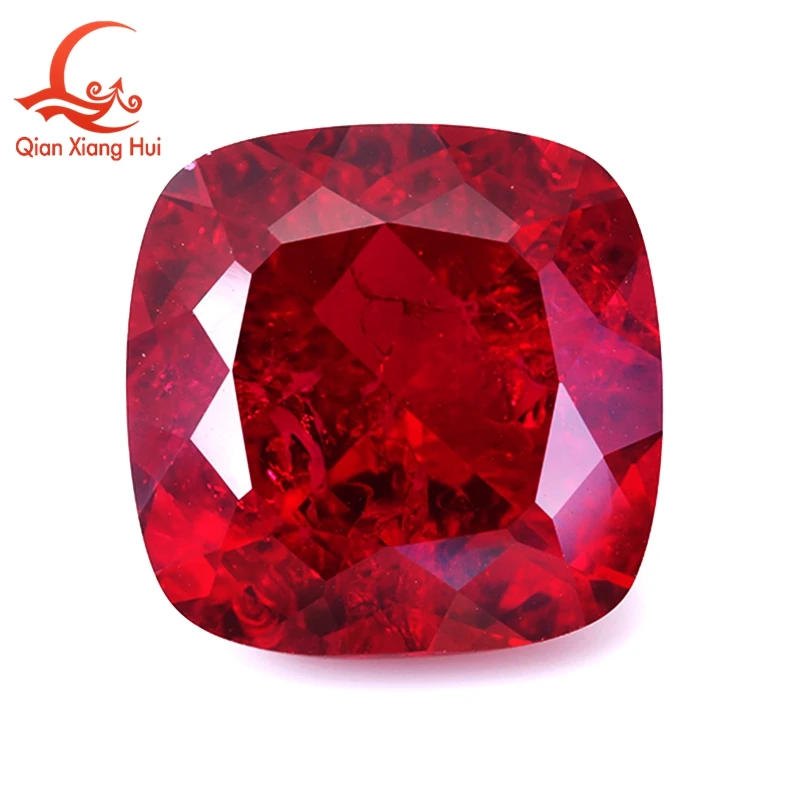 Lab-Created Cushion-Shaped Ruby Red Loose Gem Stone Natural Cut Corundum with Minor Cracks Inclusions AGL Certified for Jewelry
