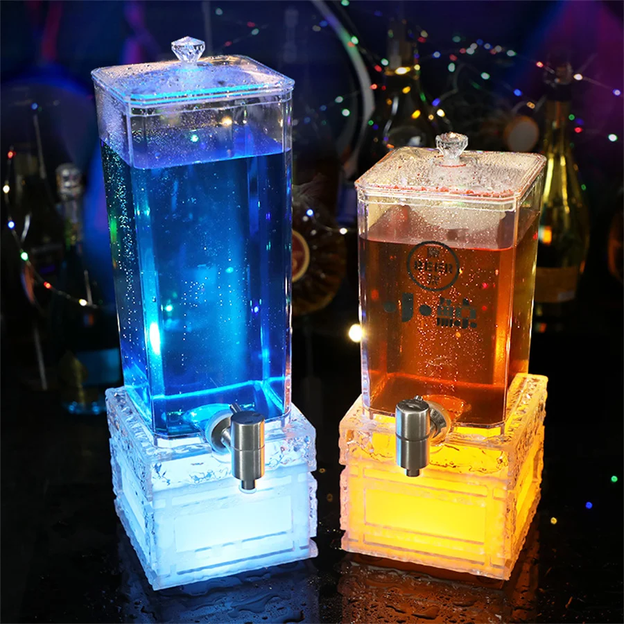 2L 3L LED luminous Beer Cannon Beer Tower plastic Beverage Dispenser Tower Beer Wine Juice Beer Dispenser Tower With faucet