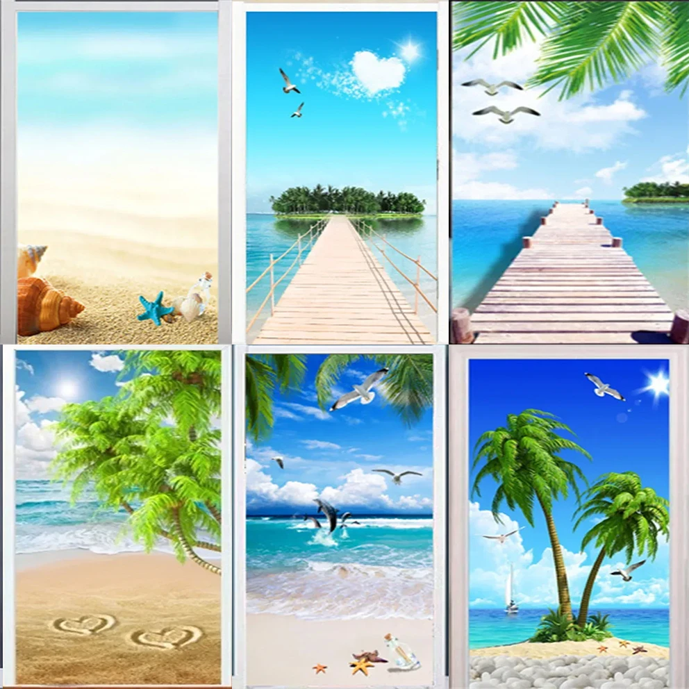 

Seaside Scenery Door Stickers Ocean Beach Wallpaper Decals Hawaii Ocean Mural Bedroom Living Room Decor