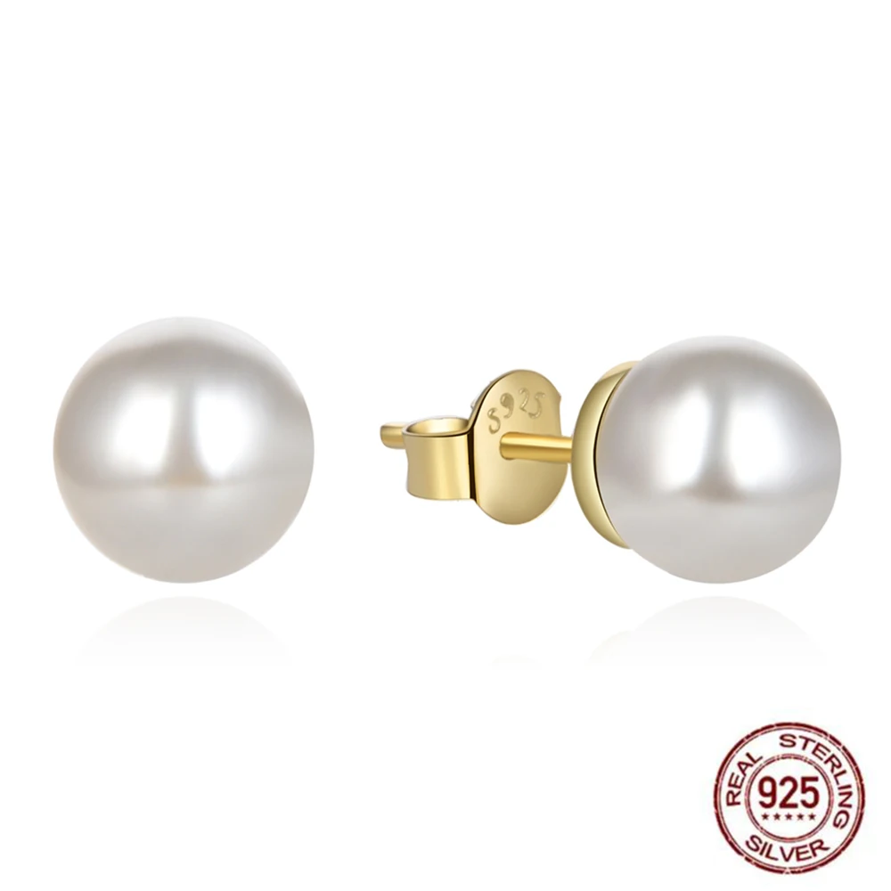 Poulisa 8MM Pearl Stud Earrigs for Women 925 Sterling Silver S925 Studs Earring Hypoallergenic Screw Back Ear rings Jewelry