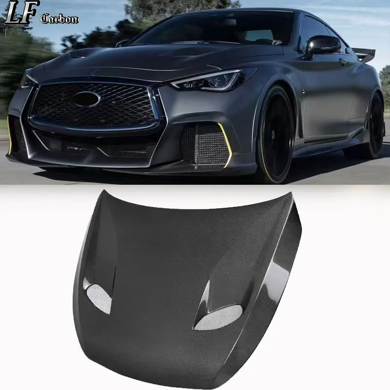 High Quality Carbon Fiber Bolt-On Vertical Billet Engine Hood for Infiniti Q60 2016-2020 New Front Position Automotive Component