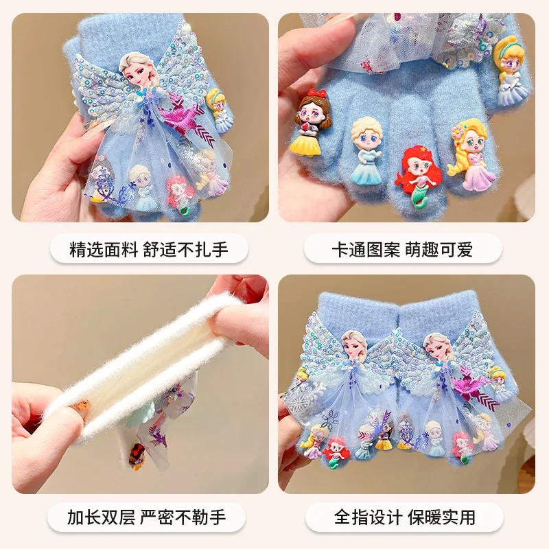 1PCS Elsa Handschuhe Mode Niedlichen Schmetterling Einfarbig Warme Winter Weiche Gestrickte Volle Finger Handschuhe Kleinkind Kind Anti-kälte
