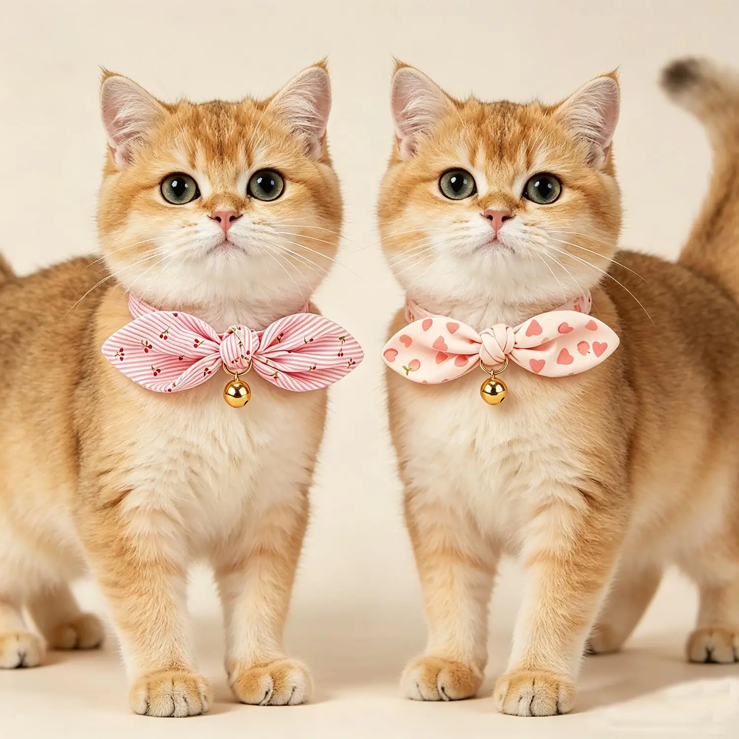 Cotton Bowtie Cat Collar with Bell 2 Pack Adjustable Breakaway Kitten Collars with Removeable Bow Pink Girl Cat Collars