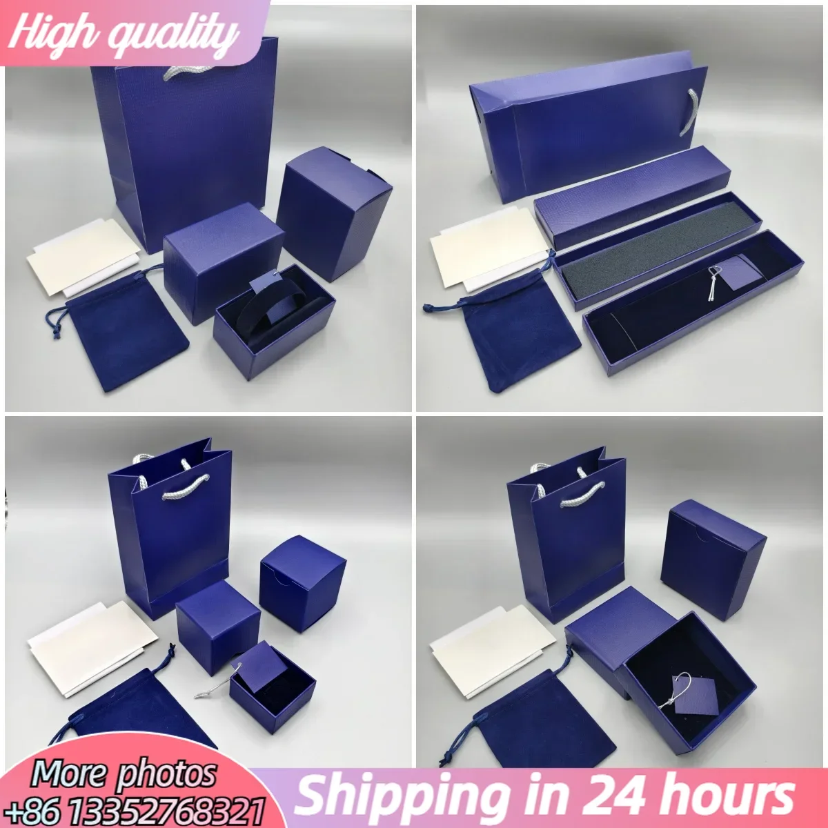 

2025 New Original Jewelry Box Blue Classic Bracelet Necklace Earrings Ring Box Bag High Quality Jewelry Gift Box