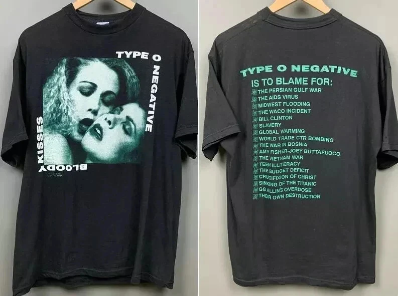 

TYPE O Negative 1993 Bloody Kiss Retro Group Tour High End Luxury T-shirt 2026 Summer Men's Women's High Y2k Pure Cotton T-shirt