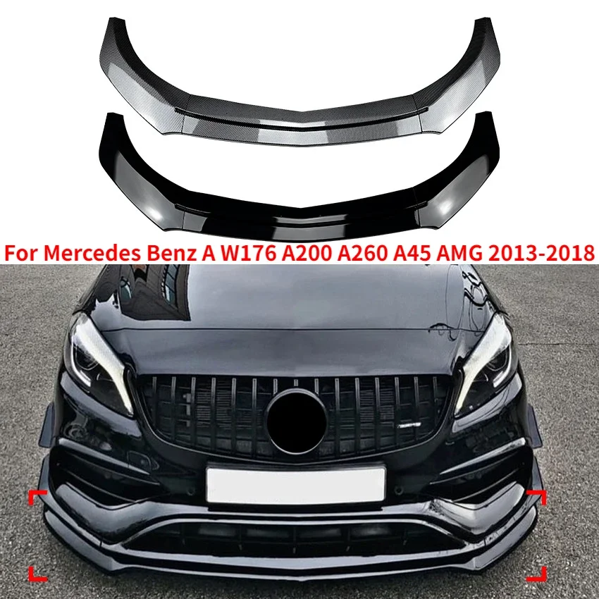 لمرسيدس بنز A Class W176 A200 A260 A45 AMG 2013-2018 مصدات أمامية للسيارة سبويلر لامع أسود أو ألياف الكربون