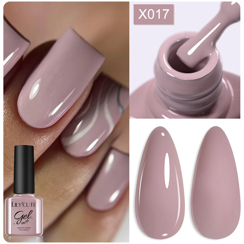 LILYCUTE 7ml Nude Glitter Gel Nail Polish Semi Permanent UV Gel Nail Supplies For Manicure Nail Art Rubber Base Top Coat Gel