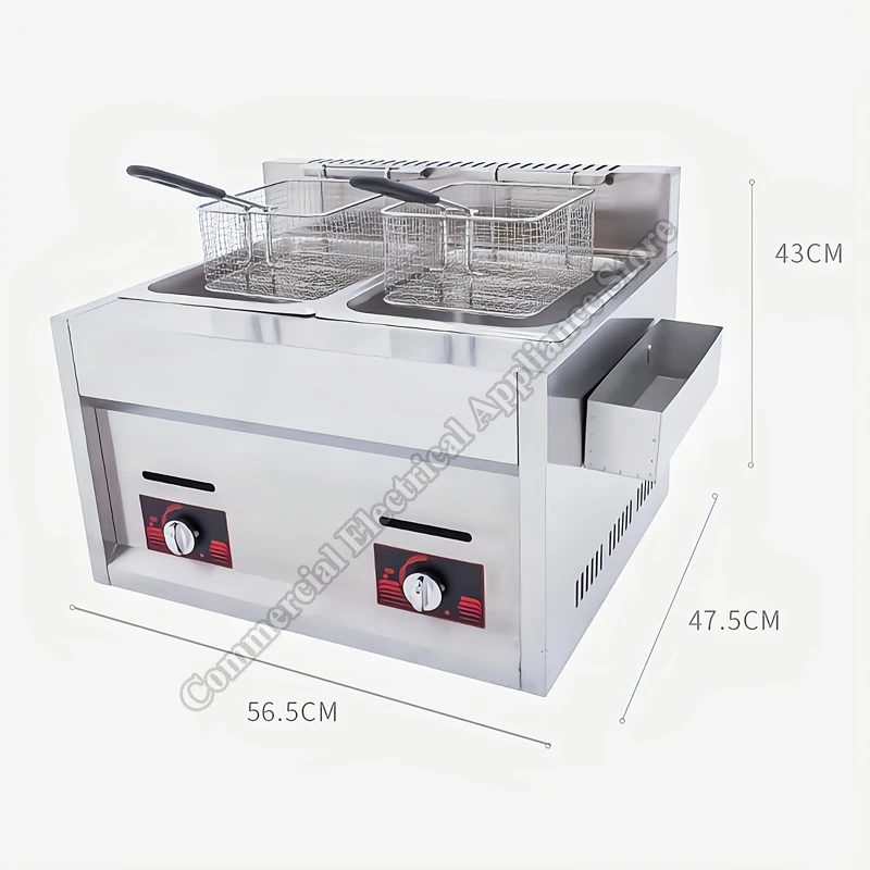 Gas Fryer Commercial Double Cylinder Double Screen Fryer Large Capacity Snack Fryer Machine Stainless Steel Potato Chip Fryer