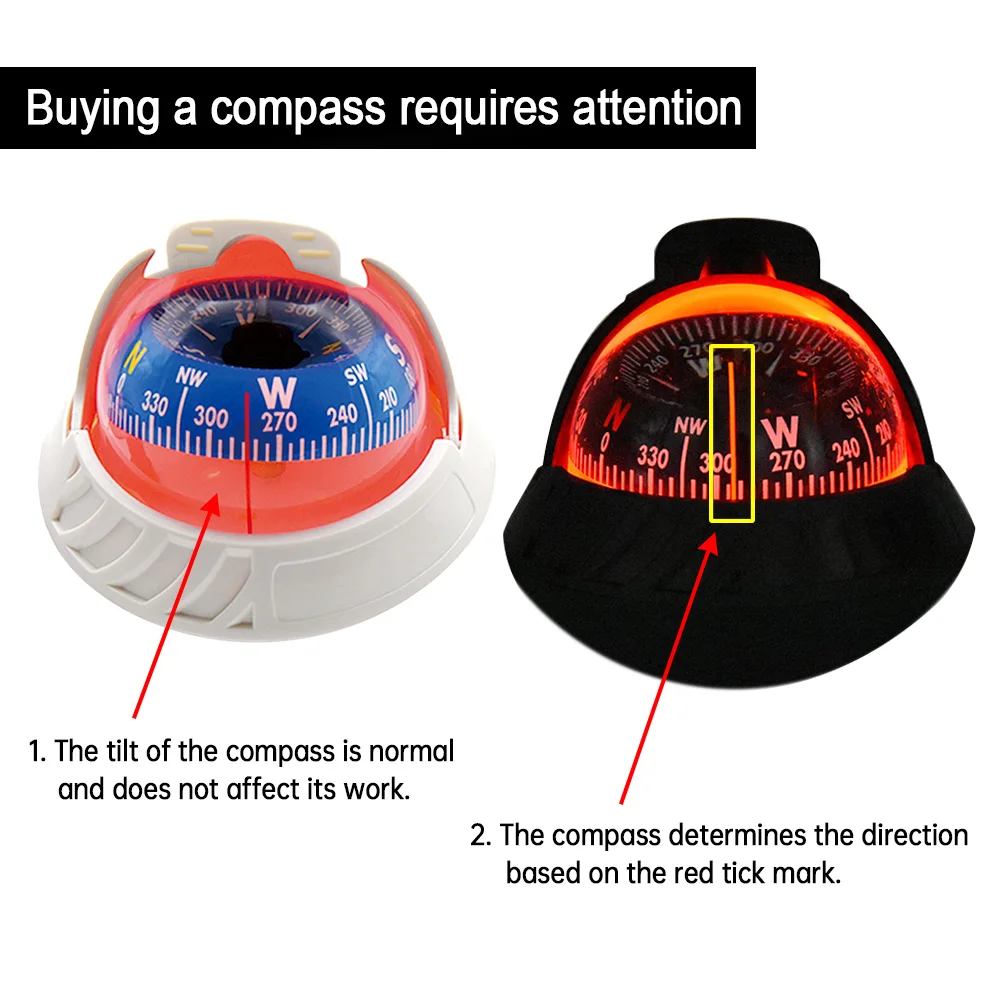Car Dashboard Compass Sea Marine Boat Pivoting Guide Direction LED Light Electronic Navigation Compass for Vehicle Ship Camping