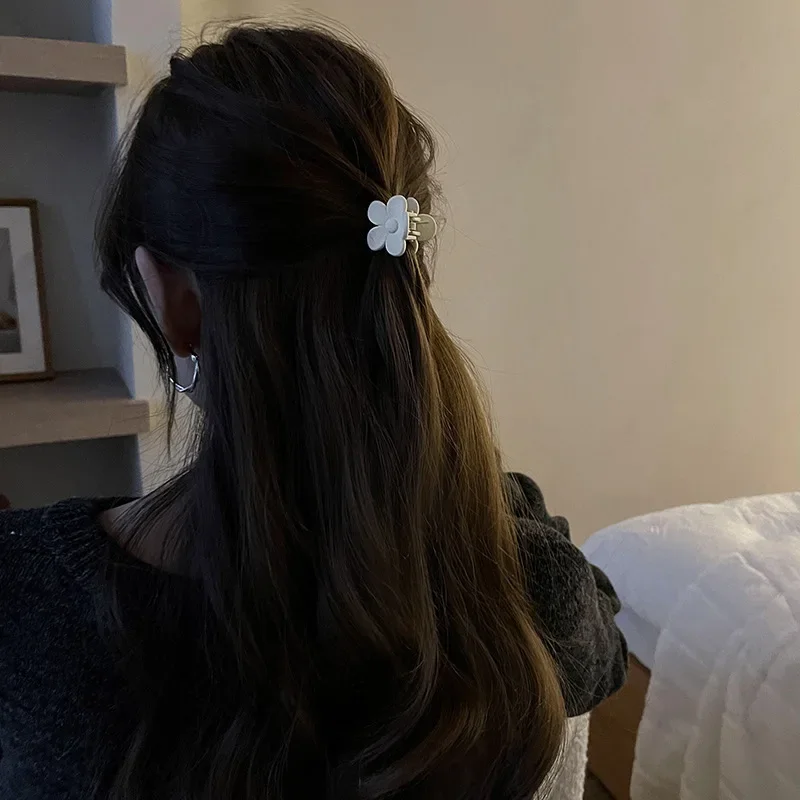 Frosted Flower Hair Claw Candy Color Frosted Floral Hair Grab Clip Women Girl Ponytail Holder Hairpin Geometric Hair Accessories