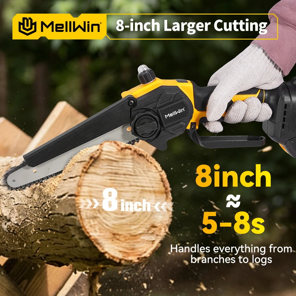 MELLWIN Electric Pruning Saw 8 Inch Brushless Automatic Oiler Garden Wood Cutting Logging Saw Tool for Makita 18V Battery Pin - Image 2