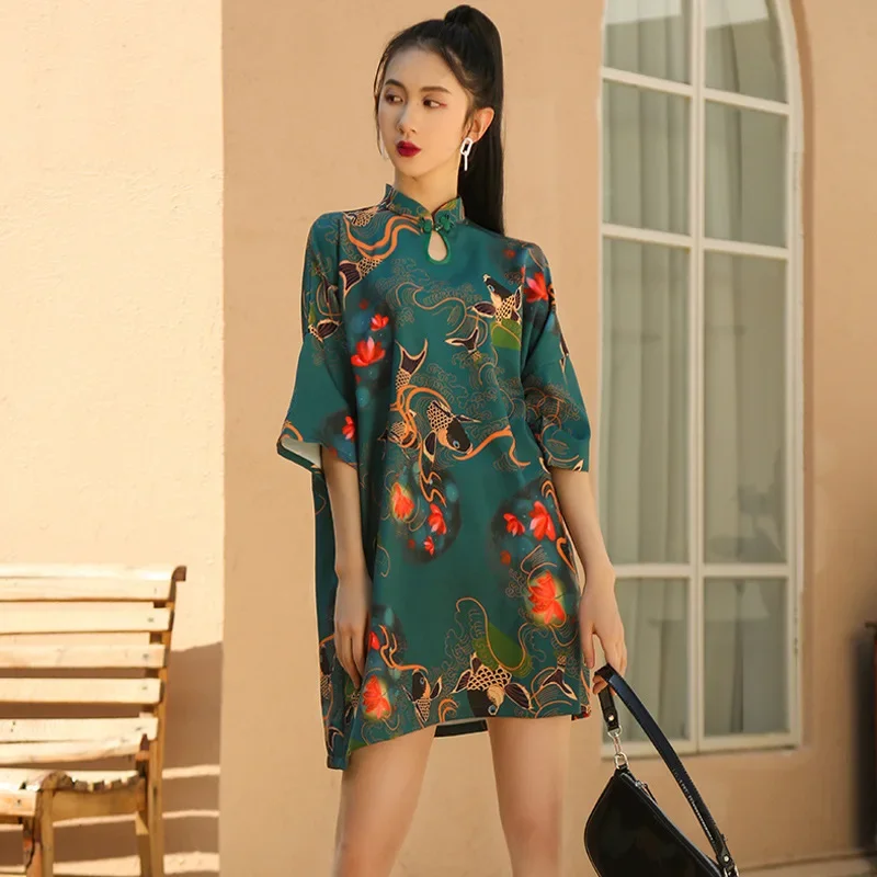 2024 New Chinese Traditional Dress Y2K High Street Women Improved Qipao Chinese Loose Cheongsams