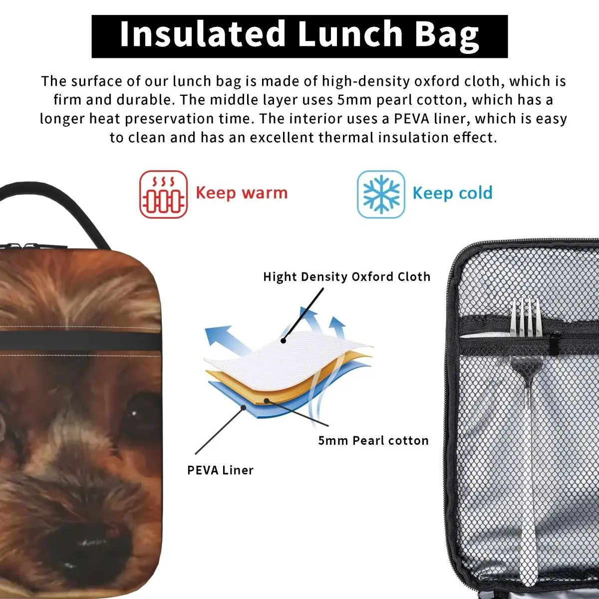 Yorkshire Terrier Yorkie Dog Insulated Lunch Bag for Women Kids Leakproof Food Boxes Thermal Lunch Box Tote