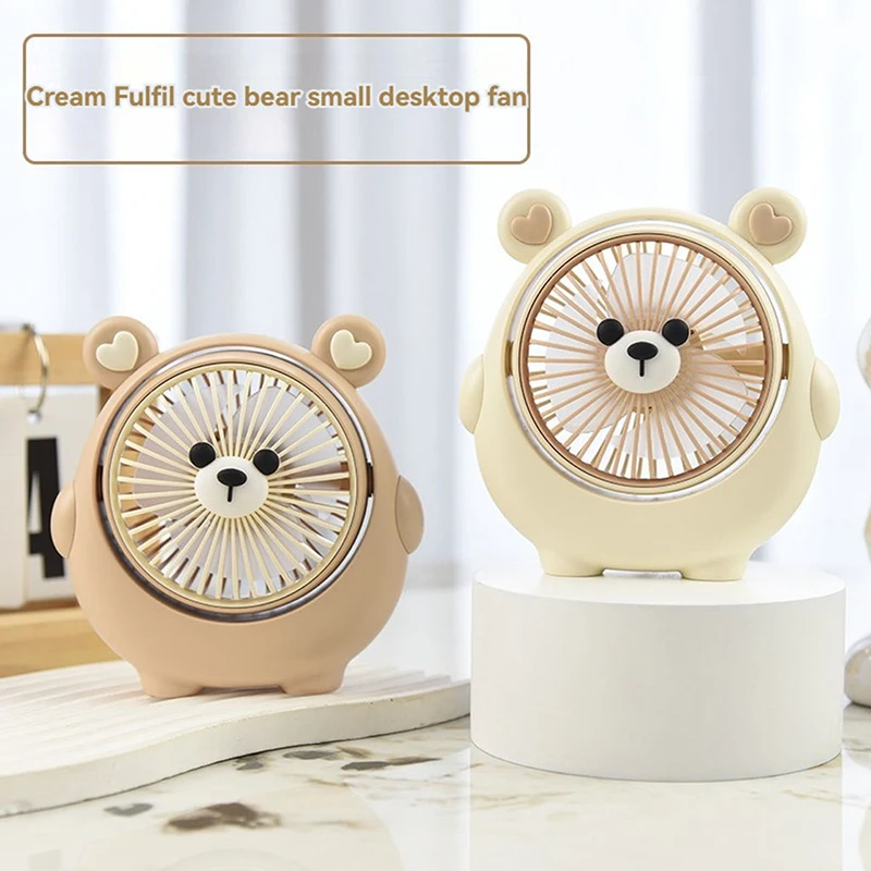 

Маленький вентилятор с мультяшным медведем, зарядка через USB, сильный ветер, портативный мини-портативный удобный студенческий стол, детский сильный ветер