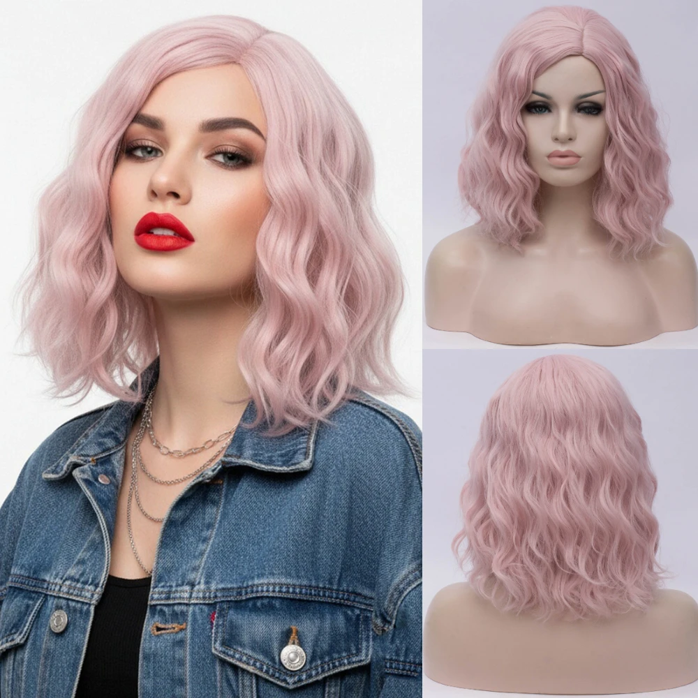 

MSIWIGS Woman Pink Wigs Short Curly Heat Resistant Synthetic Hair Green Wig for Black White Women Cosplay Bob Wigs