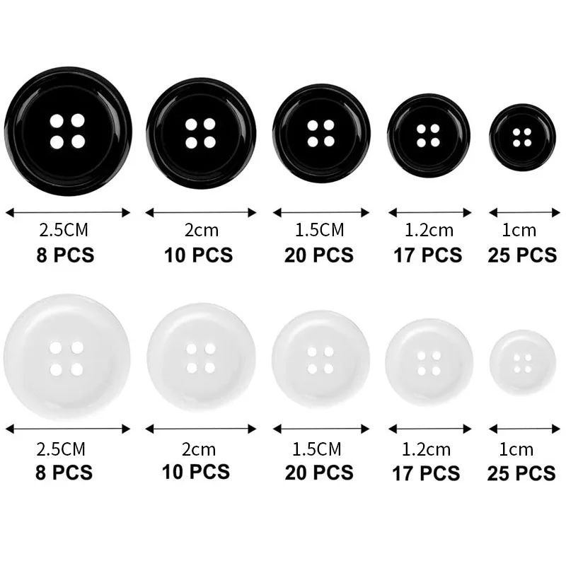 160 個樹脂縫製ボタンフラットシームボタン黒、白のスーツボタンラウンド 4 目縫製ボタンセット