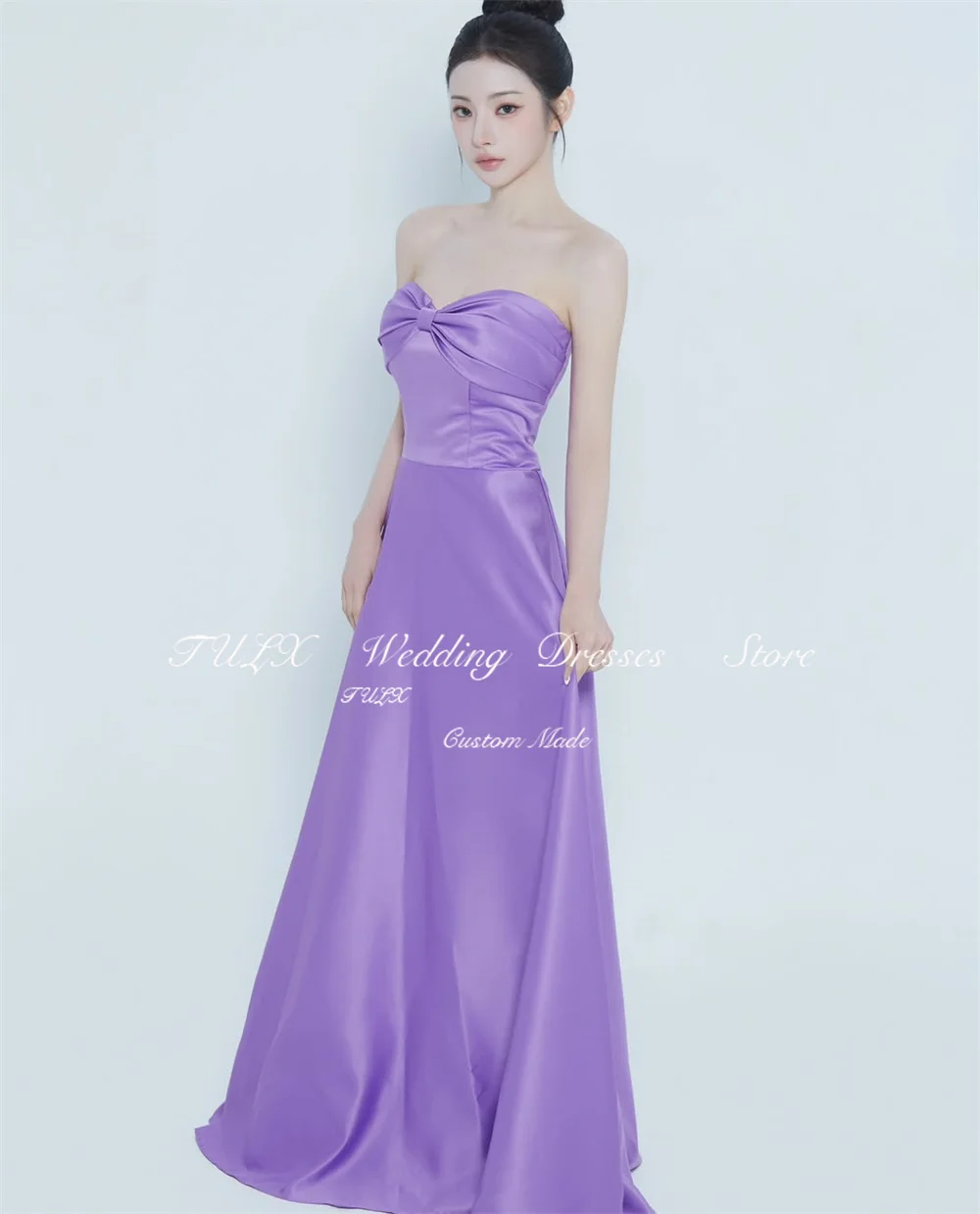 TULX Feenhaftes Satin-Abendkleid, Korea, Hochzeit, Fotoshooting, blau, herzförmig, ärmellos, A-Linie, langes Partykleid, Korsett, individuell