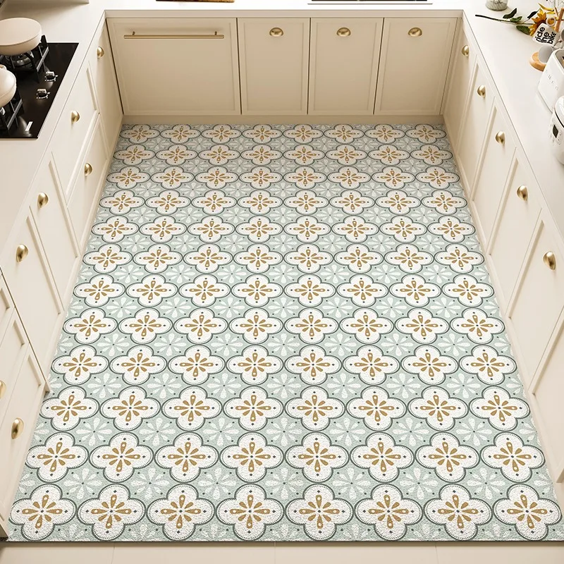 Kitchen Floor Mat Non-slip PVC Leather Washable Large Area Kitchen Rug Oil-proof Waterproof Kitchen Carpet Home Decor주방바닥매