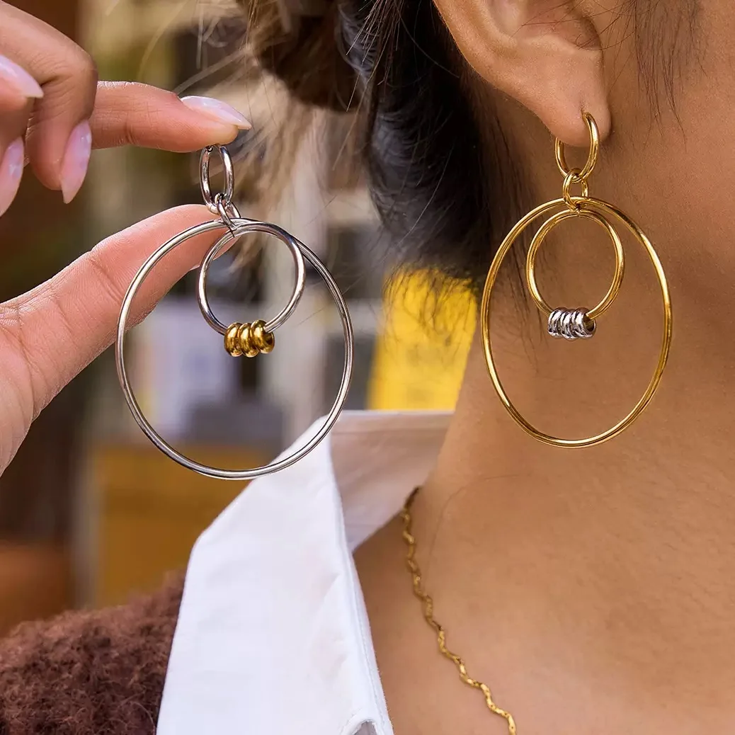 

Серьги-кольца ENFASHION Circle Two Tone для женщин, из нержавеющей стали с 18-каратным золотым покрытием, изящные украшения E261879