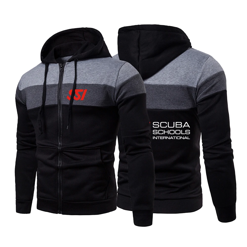 

2023 Scuba Diving Dive SSI Printed Men's New Three-color Stitching Fashion Hoodie Spring and Autumn Casual Cotton Sportswear