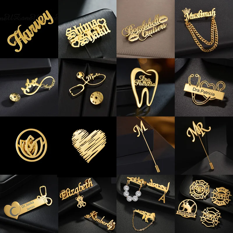 Nextvance Multiple Styles Custom Name Brooch For Men Women Personalized Nameplated Stainless Steel Pin Jewelry Birthday Gifts